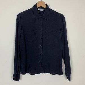 100% Silk Black Button Down Blouse Anna and Frank